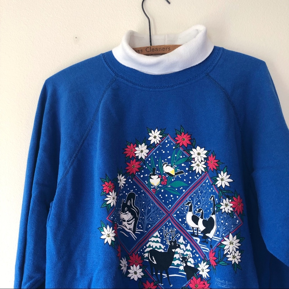 Vintage‎ 90’s grandma ugly Christmas turtleneck graphic sweatshirt grannycore XL